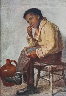Prints of Illustration of a young boy sitting with a slate William Henry Hunt Prints: William Henry Hunt's A Brown Study Print