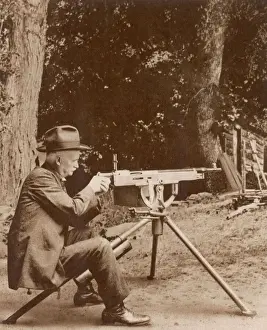 Prints of BROWNING American inventor John Moses Browning with one of his machine guns Famous Inventors And Scientists Prints: Browning Machine Gun Print