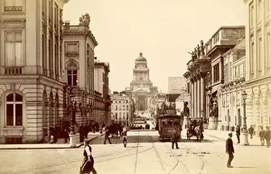 Brussels Town Centre Print: Rue de la Regente with Trams
