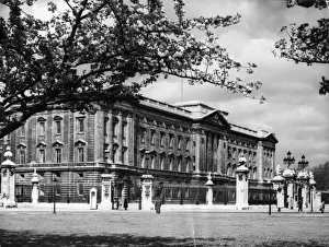 Prints of A Springtime view of Buckingham Palace, the London residence of the reigning British sovereign. Date: 1950s Palace Prints: A Springtime View of Buckingham Palace Print, 1950s