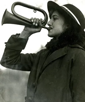 Bugler blowing All Clear after Zeppelin air raid, WW1 Bugler blowing All Clear after Zeppelin air raid, WW1