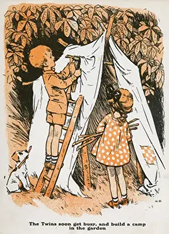 Vintage Kids Playing Outside Prints: Building a den
