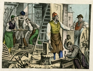 Busy scene in a wheelwrights workshop Busy scene in a wheelwrights workshop