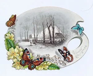 Victorian edwardian christmas cards/butterflies flowers palette shaped christmas card Victorian edwardian christmas cards/butterflies flowers palette shaped christmas card