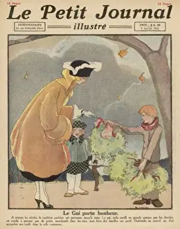 Vintage Christmas Shopping Scene Prints: Buying Mistletoe