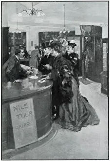 Buying travel tickets for Cook's tour to Egypt, 1908 Buying travel tickets for Cook's tour to Egypt, 1908