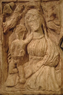 Byzantine Art. Greece. Virgin Dexiokratousa in stone. Holdin Byzantine Art. Greece. Virgin Dexiokratousa in stone. Holdin