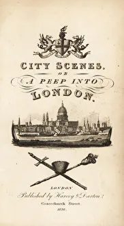 Calligraphic title page with vignette of the city of London Calligraphic title page with vignette of the city of London