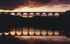 Calstock Viaduct at sunset, River Tamar, Cornwall Calstock Viaduct at sunset, River Tamar, Cornwall