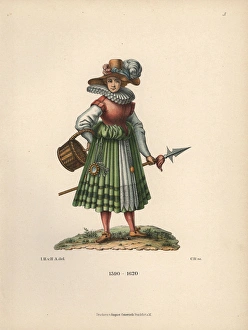 Camp follower from the 17th century, with lance and basket Camp follower from the 17th century, with lance and basket