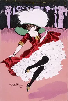 Can-Can Dancer Print: A Solo Figure in a Large White Hat