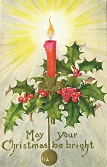 Christmas Candle Decoration Prints: Candle surrounded by holly