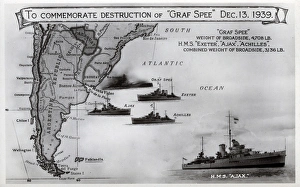 Card commemorating Graf Spee destruction, WW2 Card commemorating Graf Spee destruction, WW2