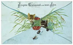 German Christmas Scene Prints: Card; Kittens