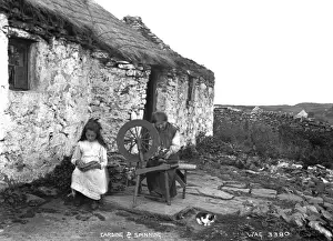 Thatched Cottage Ireland Prints: Carding and Spinning