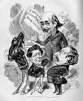 Caricature of Dion Boucicault and three other actors Caricature of Dion Boucicault and three other actors