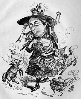 Caricature of Queen Victoria as a shepherdess with lambs Caricature of Queen Victoria as a shepherdess with lambs