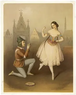Prints of CARLOTTA GRISI (Caronne Adele Josephine Marie Grisi). Italian ballet dancer, seen here with Jules Perrot in La Esmeralda Ballet Prints: Print of Carlotta Grisi with Jules Perrot in La Esmeralda