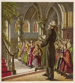 Carol Practice Print: Village Church Scene