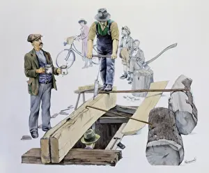 Malcolm Greensmith Artwork Prints: Carpenters saw a large log