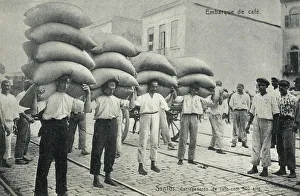 Carrying sacks of Coffee, santos, Brazil Carrying sacks of Coffee, santos, Brazil