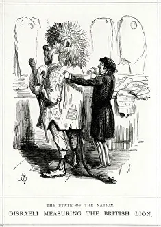 Cartoon, Disraeli Measuring the British Lion Cartoon, Disraeli Measuring the British Lion