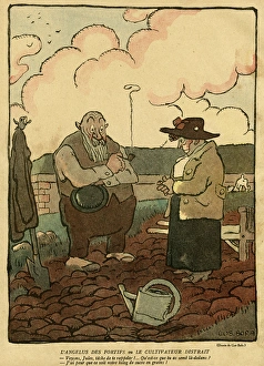 Cartoon, The distracted gardener, WW1 Cartoon, The distracted gardener, WW1