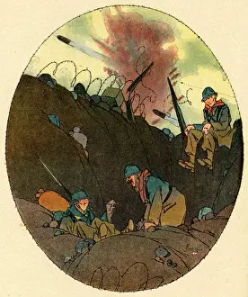 WW1 Cartoon Prints: Cartoon, After the explosion, WW1