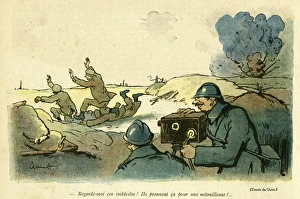 Cartoon, Filming on a battlefield, WW1 Cartoon, Filming on a battlefield, WW1
