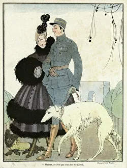 Cartoon, French soldier and his mother, WW1 Cartoon, French soldier and his mother, WW1