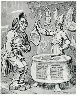 Cartoon by Gillray, a poor man goes hungry Cartoon by Gillray, a poor man goes hungry