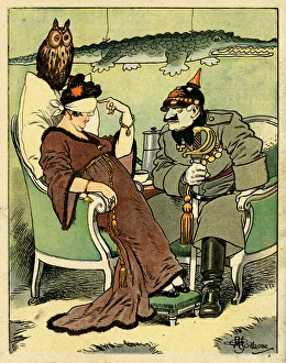 Cartoon, Kaiser Wilhelm and a fortune teller, WW1 Cartoon, Kaiser Wilhelm and a fortune teller, WW1