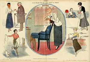 Cartoon, Replacing those who are at the Front, WW1 Cartoon, Replacing those who are at the Front, WW1