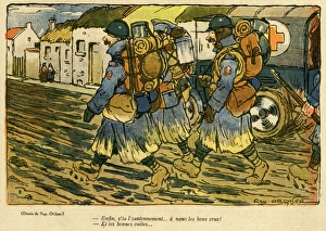 Cartoon, Soldiers approach new billet, WW1 Cartoon, Soldiers approach new billet, WW1