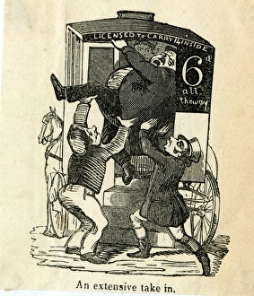 Cartoon, squeezing into a full carriage Cartoon, squeezing into a full carriage