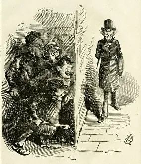 Prints of Cartoon, Next Weeks Bashers -- Waiting for the Old Man. Showing William Ewart Gladstone, Liberal Prime Minister, with ruffian MPs waiting for him round a corner. 1884 William Ewart Gladstone Prints: W E Gladstone Cartoon Print - 1884