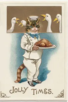 Cat & Roast Turkey Print, circa 1895