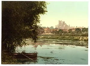 Nineteenth Century English Landmarks Prints: The cathedral from the river, Ely, England