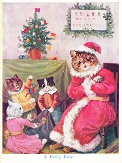 Cats enjoying a party on a Christmas card Cats enjoying a party on a Christmas card