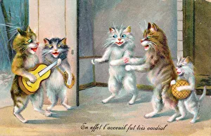 Five cats meeting on a French postcard Five cats meeting on a French postcard