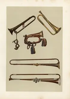 William Gibb Illustrations Prints: Cavalry bugle and trumpets