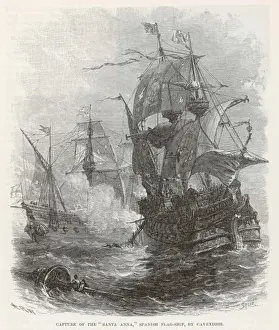 Thomas Cavendish captures the Spanish vessel Santa Anna Print