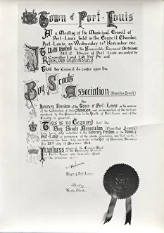 Certificate, Freedom of the Town of Port Louis, Mauritius Certificate, Freedom of the Town of Port Louis, Mauritius