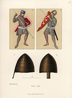 Chainmail suits of armour and helms, 12th century Chainmail suits of armour and helms, 12th century