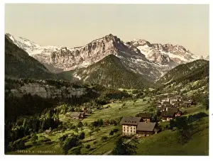 Old Coloured Photographs Prints: Champery, general view, Valais, Alps of, Switzerland