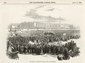 Prints of The Chartist demonstration : the meeting on Kennington Common, London Kennington Prints: Chartist Meeting Print: Kennington Common Demonstration