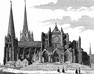 France Prints: Chartres Cathedral Southern Facade Print, circa 1835