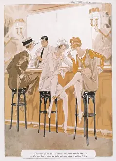 Print of Two Flappers Gossiping at a Bar