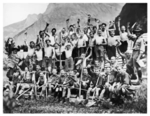 Cheering Scouts Print: Boy scouts at Kandersley camp