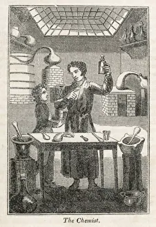 Antique Laboratory Equipment Prints: The Chemist 1827